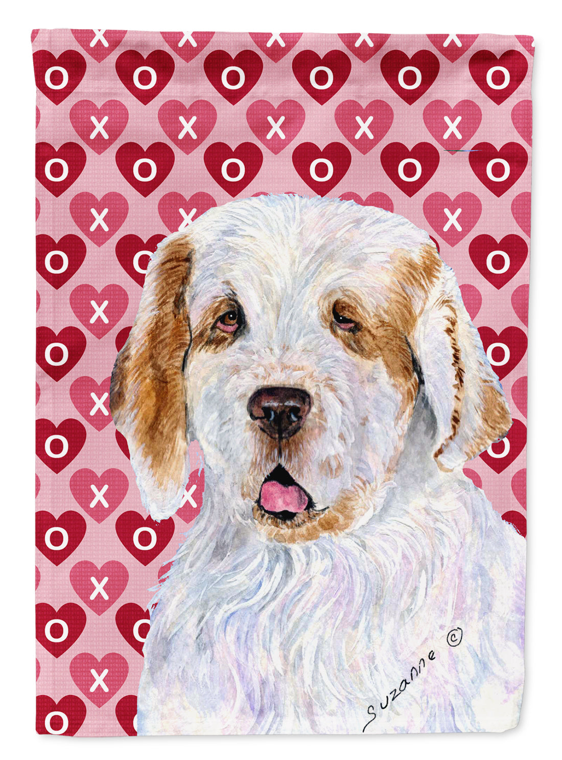 Clumber Spaniel Hearts Love and Valentine's Day Portrait Flag Canvas House Size