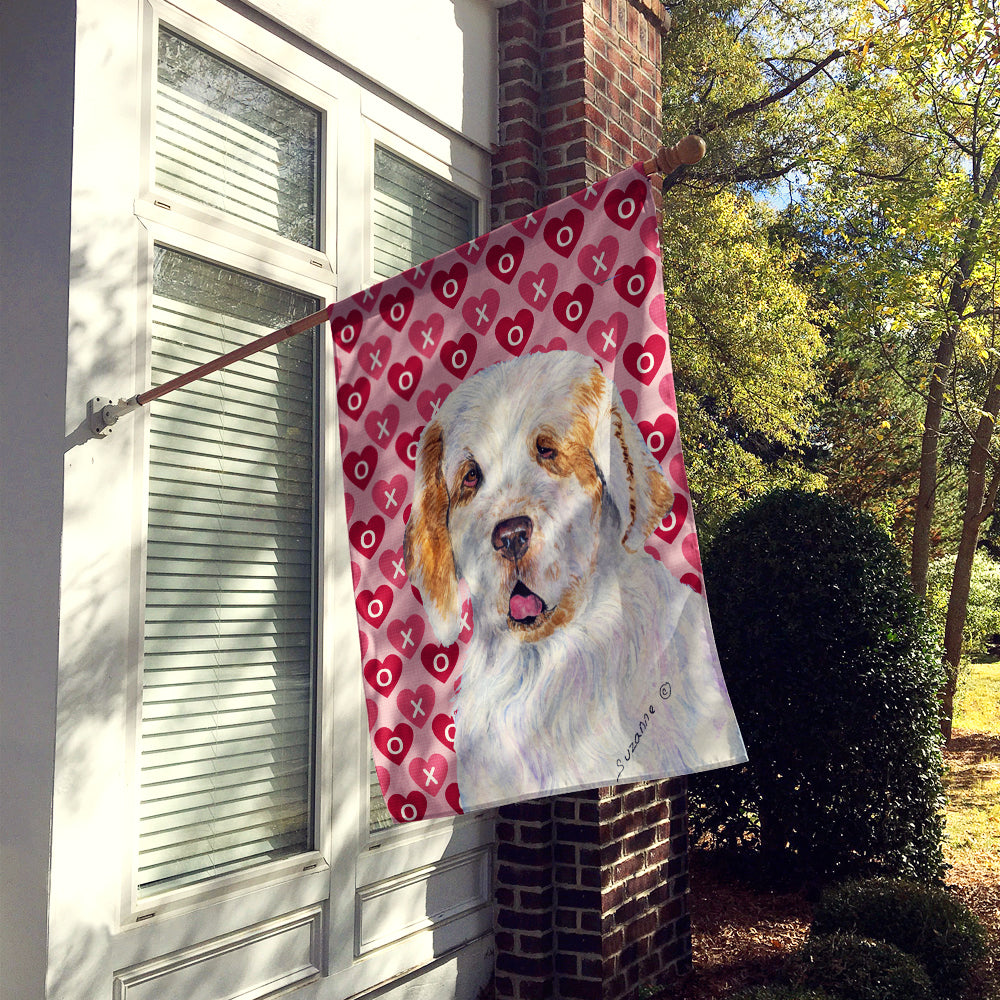 Clumber Spaniel Hearts Love and Valentine's Day Portrait Flag Canvas House Size