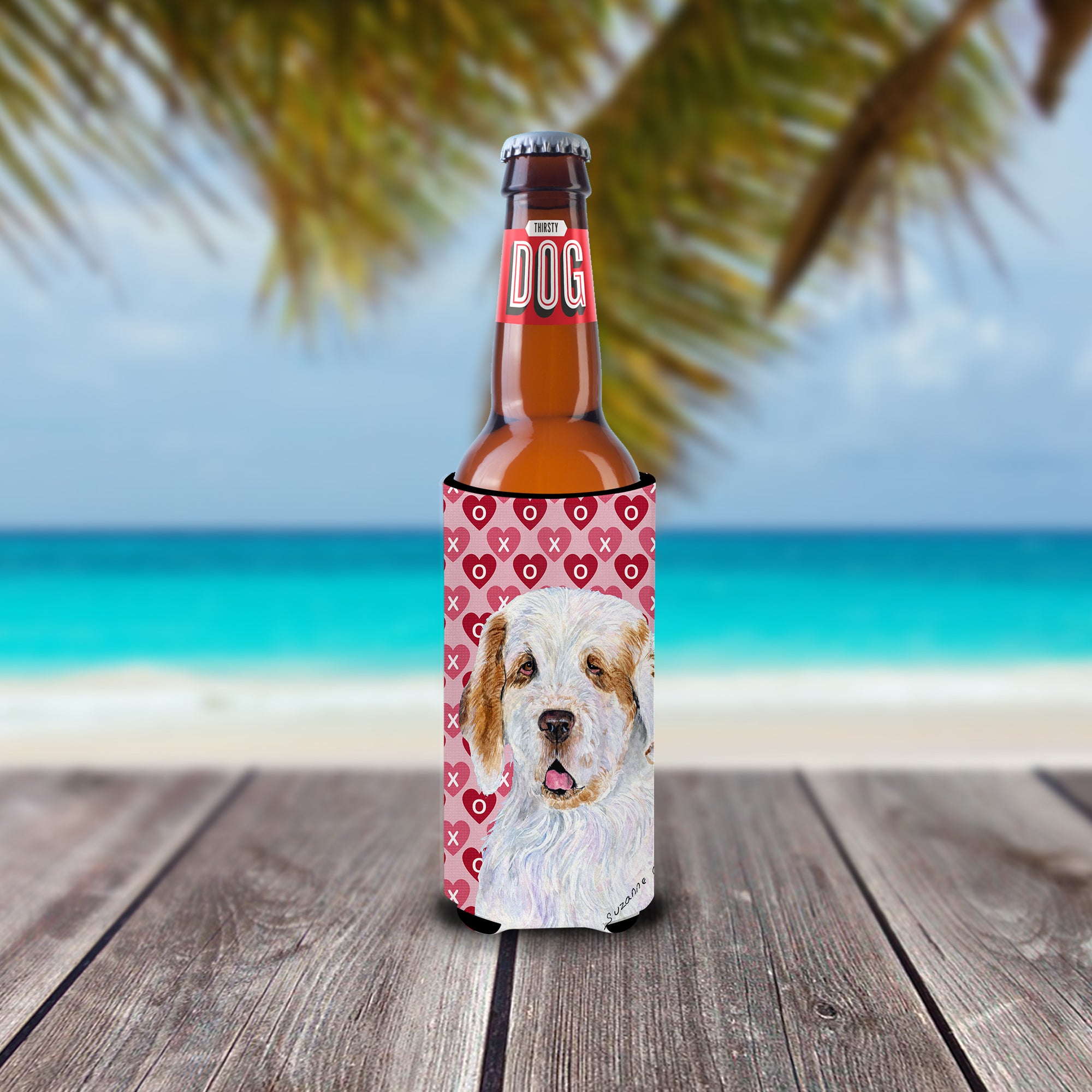 Clumber Spaniel Hearts Love and Valentine's Day Portrait Ultra Beverage Insulators for slim cans SS4500MUK