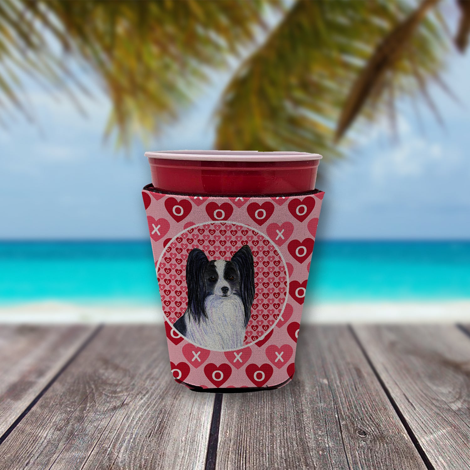 Papillon  Red Cup Beverage Insulator Hugger