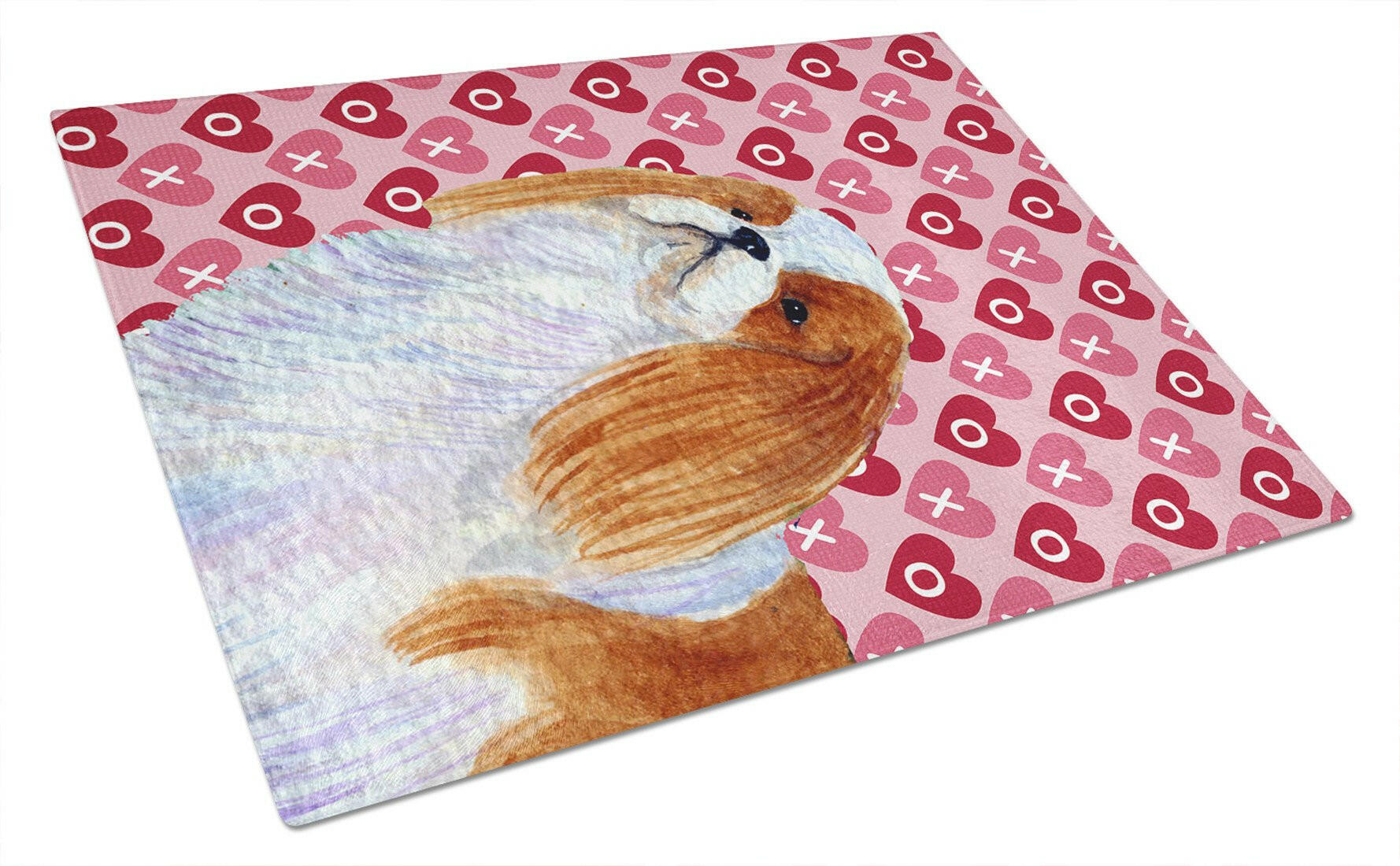 English Toy Spaniel Hearts Love and Valentine's Day Glass Cutting Board Large by Caroline's Treasures