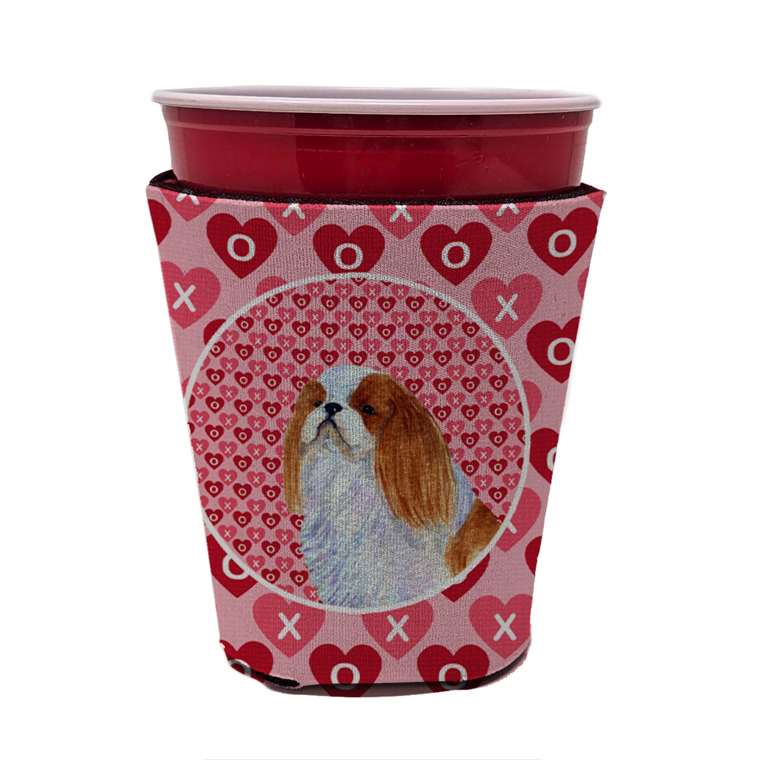 English Toy Spaniel  Red Cup Beverage Insulator Hugger