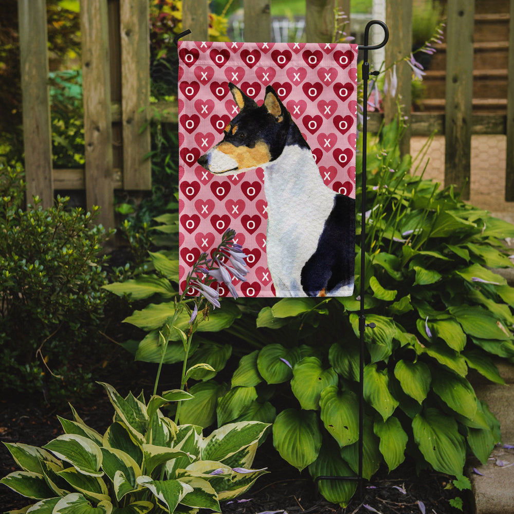 Basenji Hearts Love and Valentine's Day Portrait Flag Garden Size.
