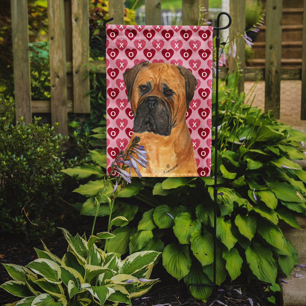 Bullmastiff Hearts Love and Valentine's Day Portrait Flag Garden Size.