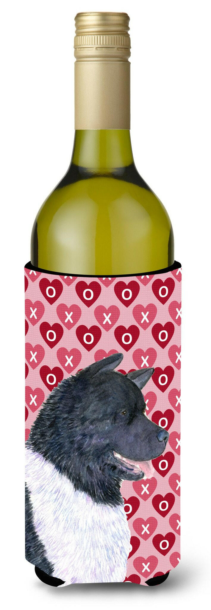 Akita Hearts Love and Valentine&#39;s Day Portrait Wine Bottle Beverage Insulator Beverage Insulator Hugger by Caroline&#39;s Treasures