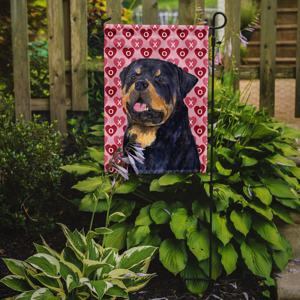 Rottweiler Hearts Love and Valentine's Day Portrait Flag Garden Size.