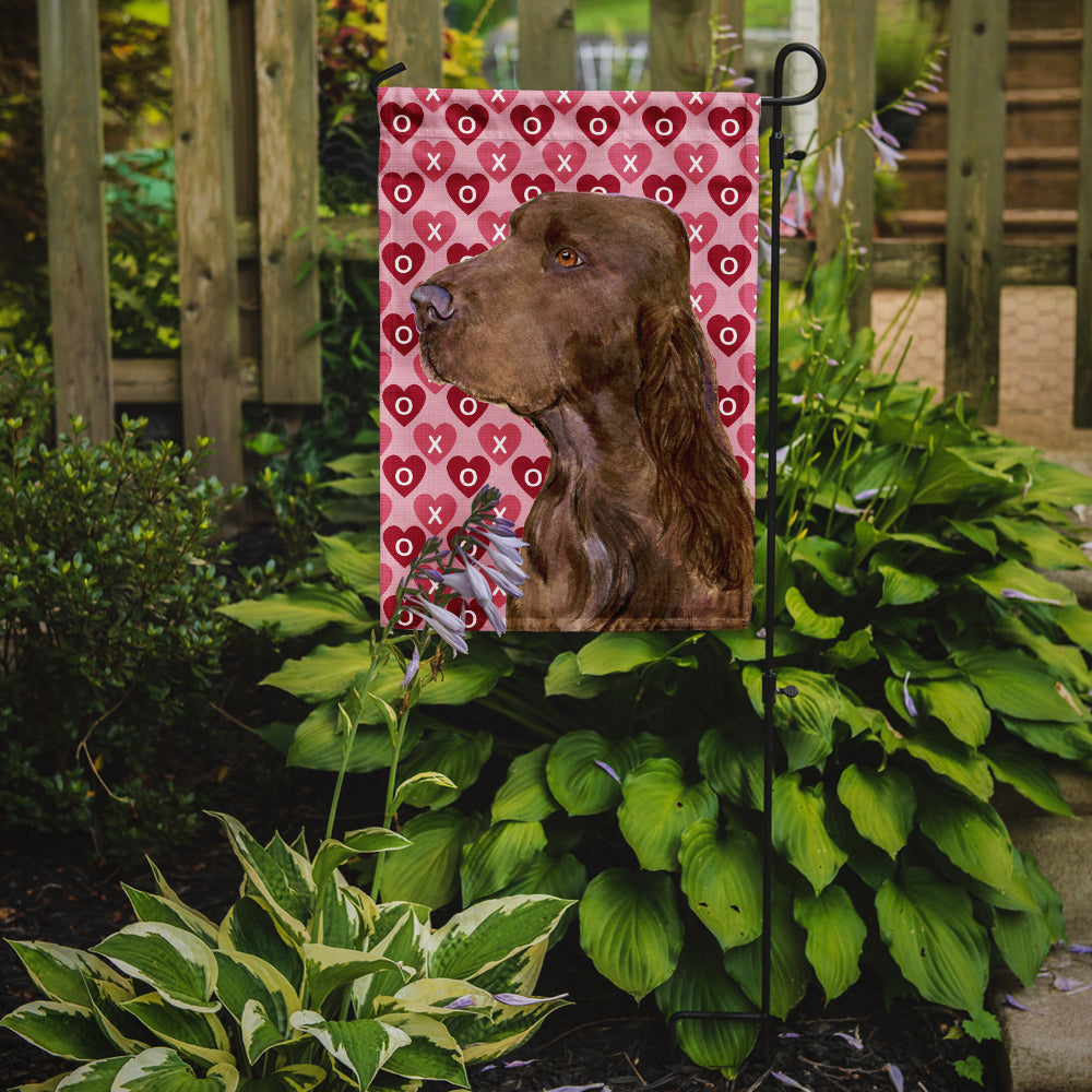 Field Spaniel Hearts Love and Valentine's Day Portrait Flag Garden Size.