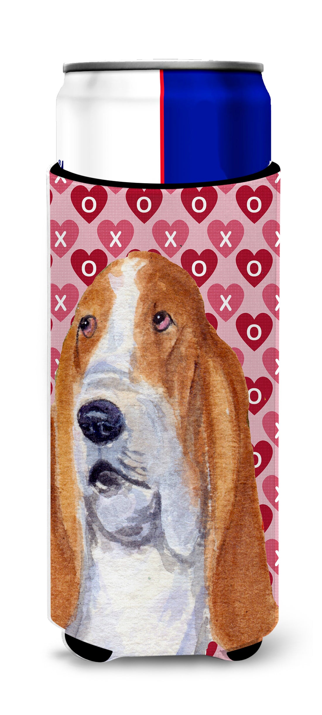 Basset Hound Hearts Love and Valentine's Day Portrait Ultra Beverage Insulators for slim cans SS4528MUK