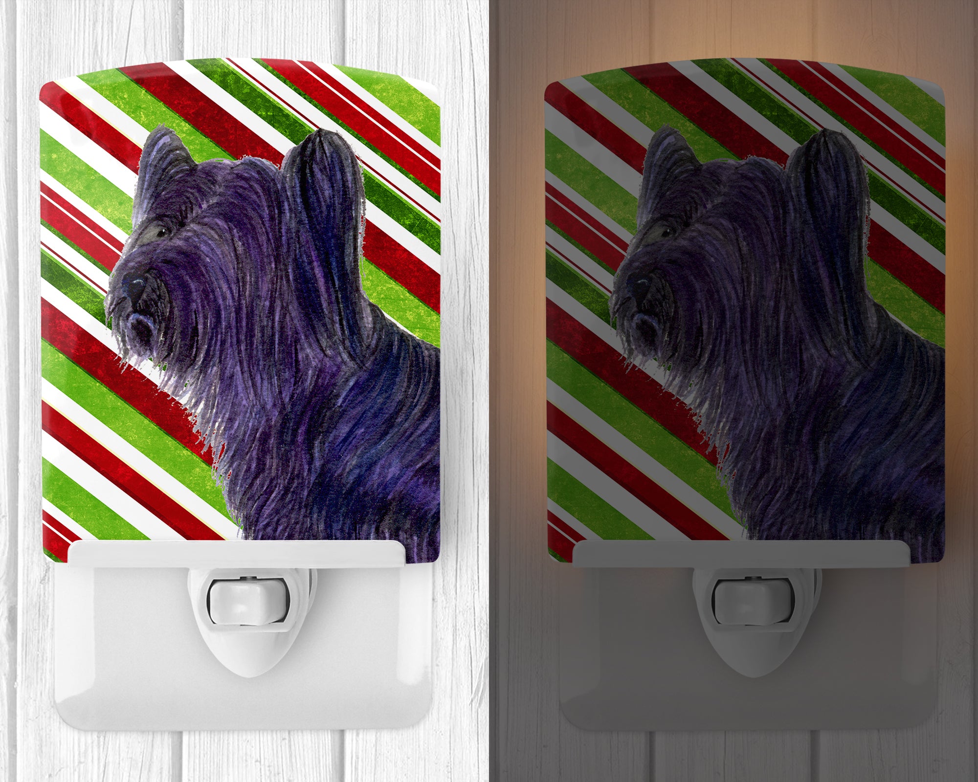 Skye Terrier Candy Cane Holiday Christmas Ceramic Night Light SS4532CNL - the-store.com