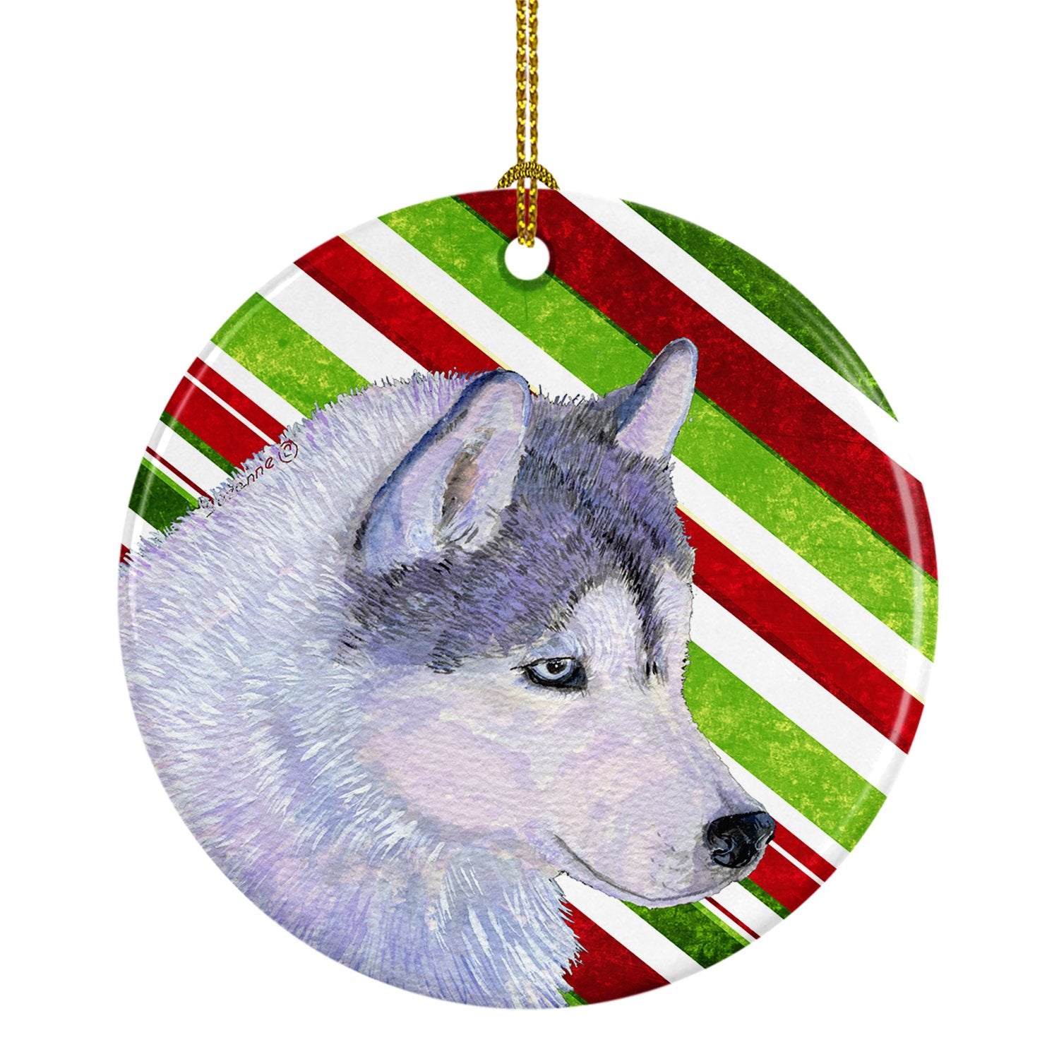 Siberian Husky Candy Cane Holiday Christmas Ceramic Ornament SS4533 by Caroline's Treasures