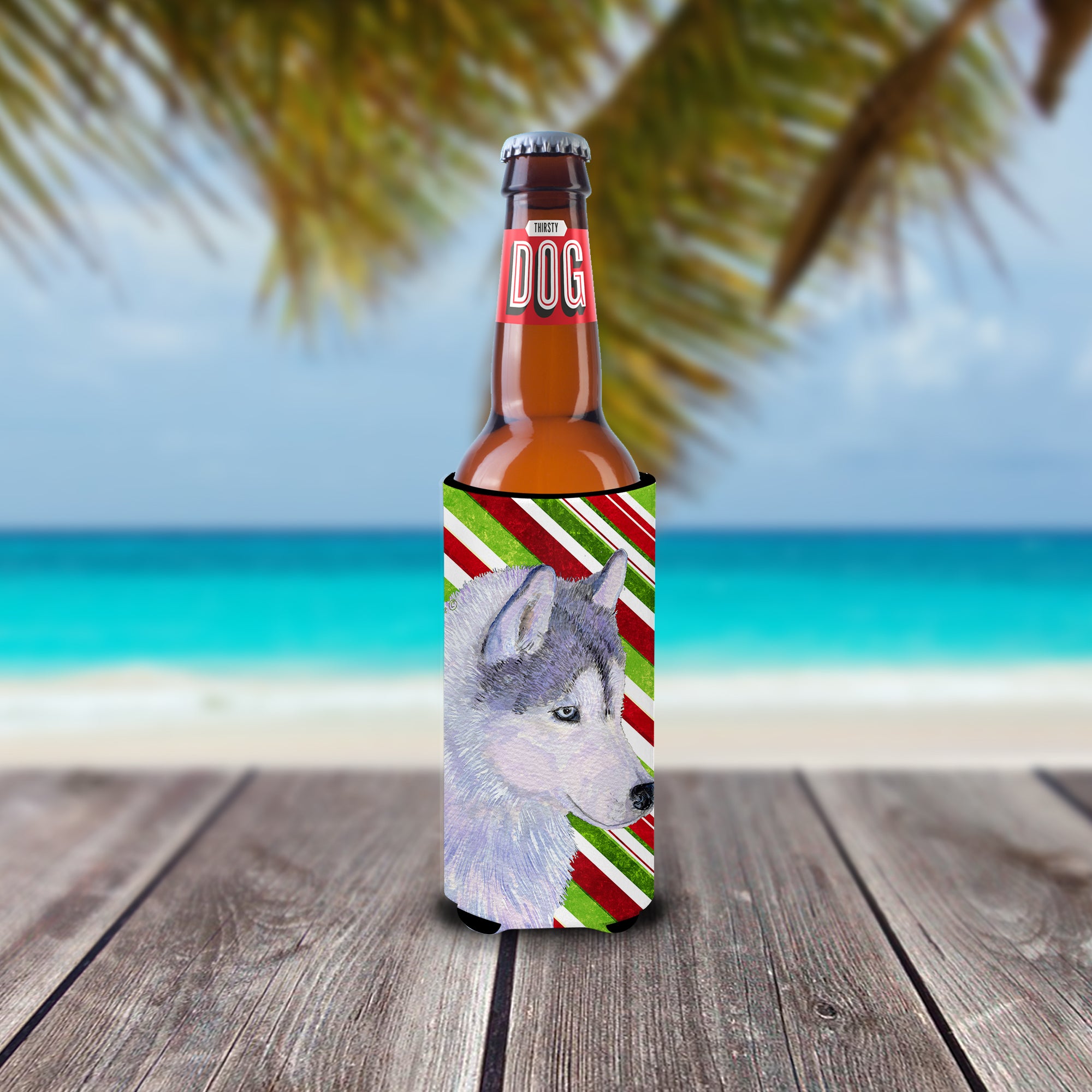 Siberian Husky Candy Cane Holiday Christmas Ultra Beverage Insulators for slim cans SS4533MUK.