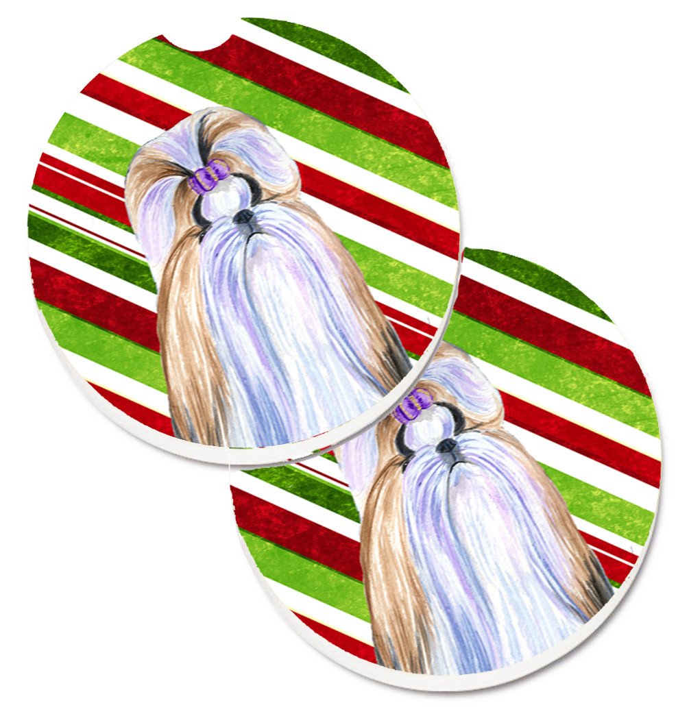 Shih Tzu Candy Cane Holiday Christmas Set of 2 Cup Holder Car Coasters SS4534CARC by Caroline's Treasures