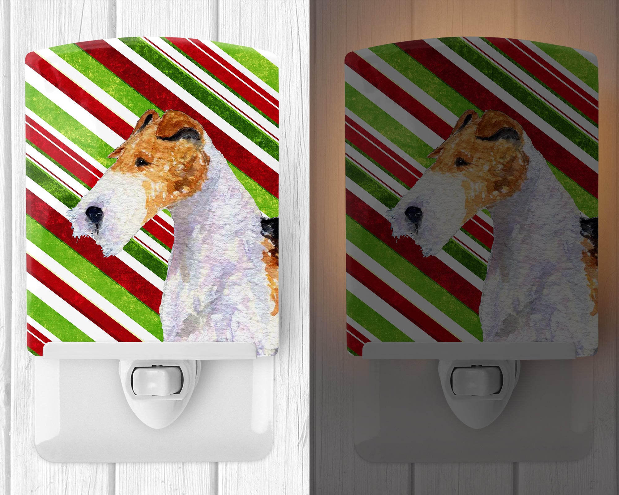 Fox Terrier Candy Cane Holiday Christmas Ceramic Night Light SS4547CNL - the-store.com