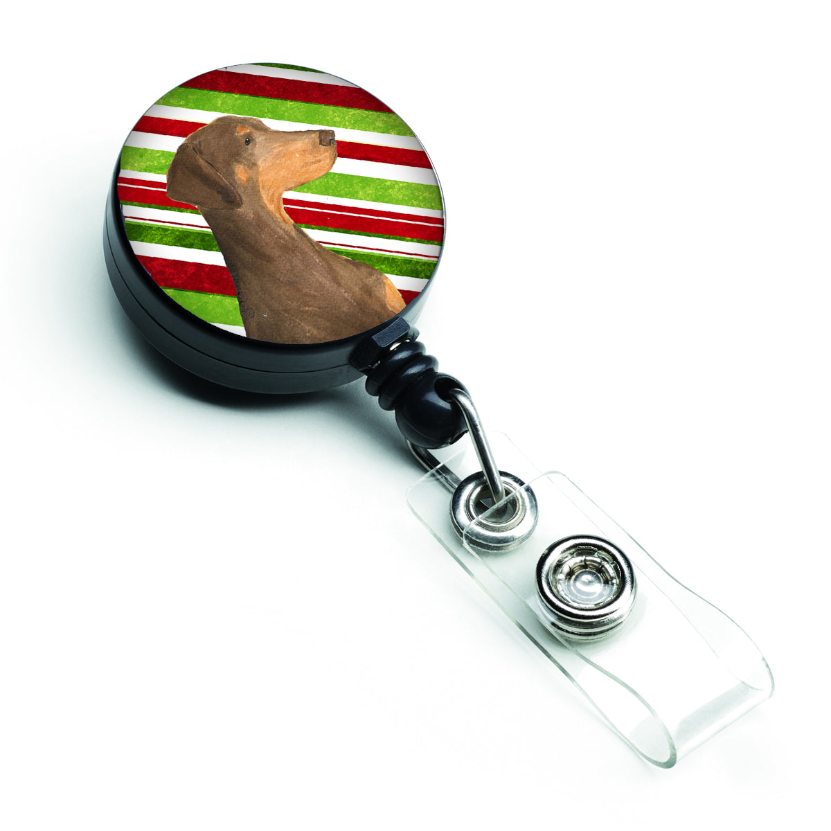 Doberman Candy Cane Holiday Christmas Retractable Badge Reel SS4548BR
