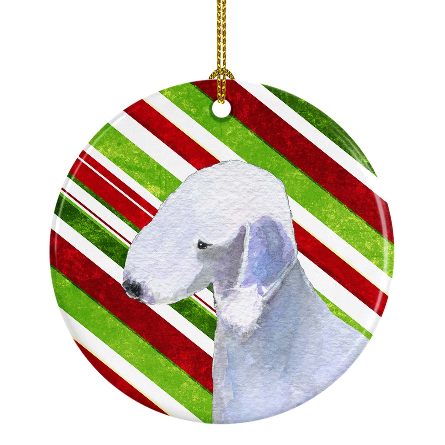 Bedlington Terrier Candy Cane Holiday Christmas Ceramic Ornament SS4552 by Caroline's Treasures