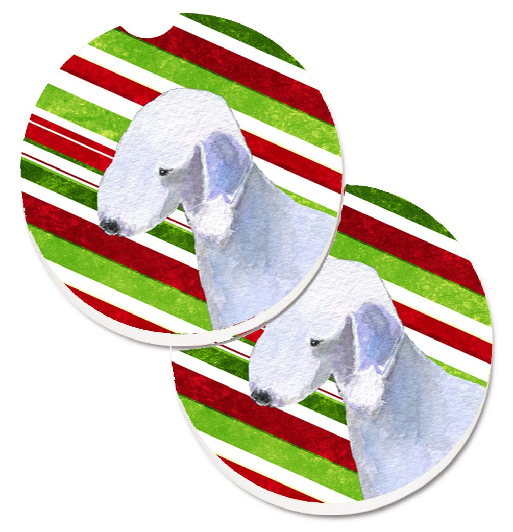 Bedlington Terrier Candy Cane Holiday Christmas Set of 2 Cup Holder Car Coasters SS4552CARC by Caroline&#39;s Treasures