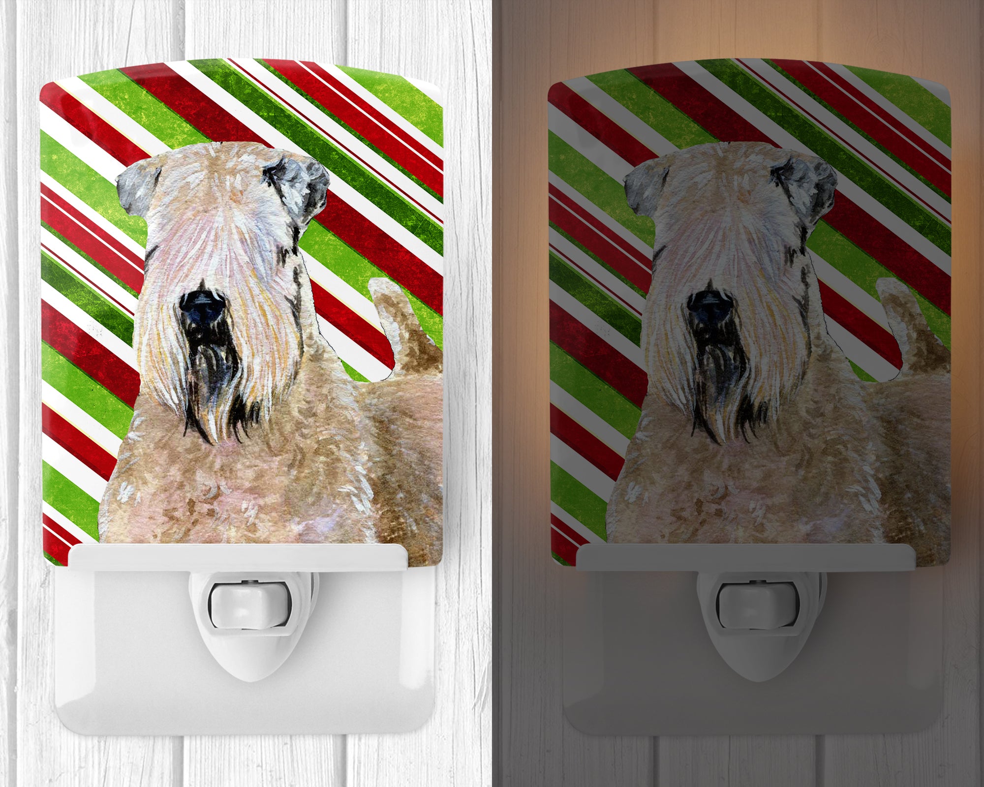 Wheaten Terrier Soft Coated Candy Cane Holiday Christmas Ceramic Night Light SS4562CNL - the-store.com