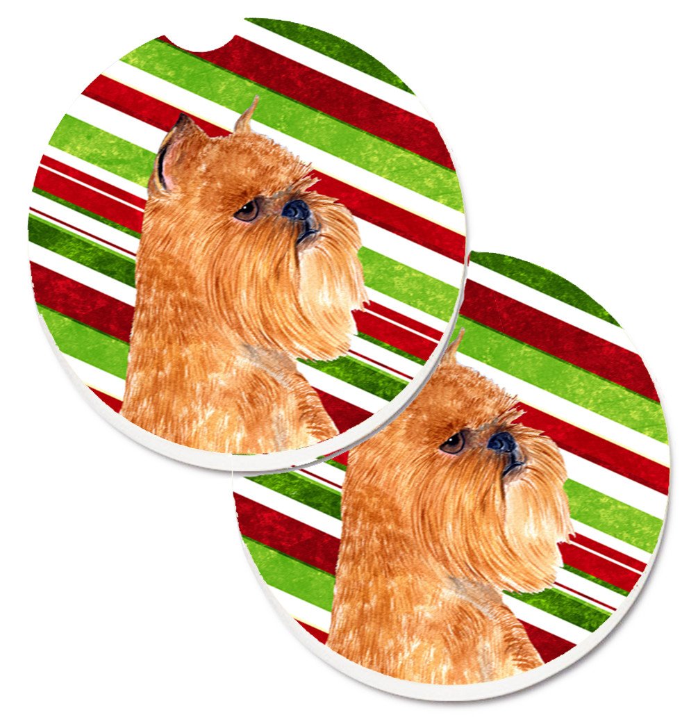 Brussels Griffon Candy Cane Holiday Christmas Set of 2 Cup Holder Car Coasters SS4563CARC by Caroline's Treasures