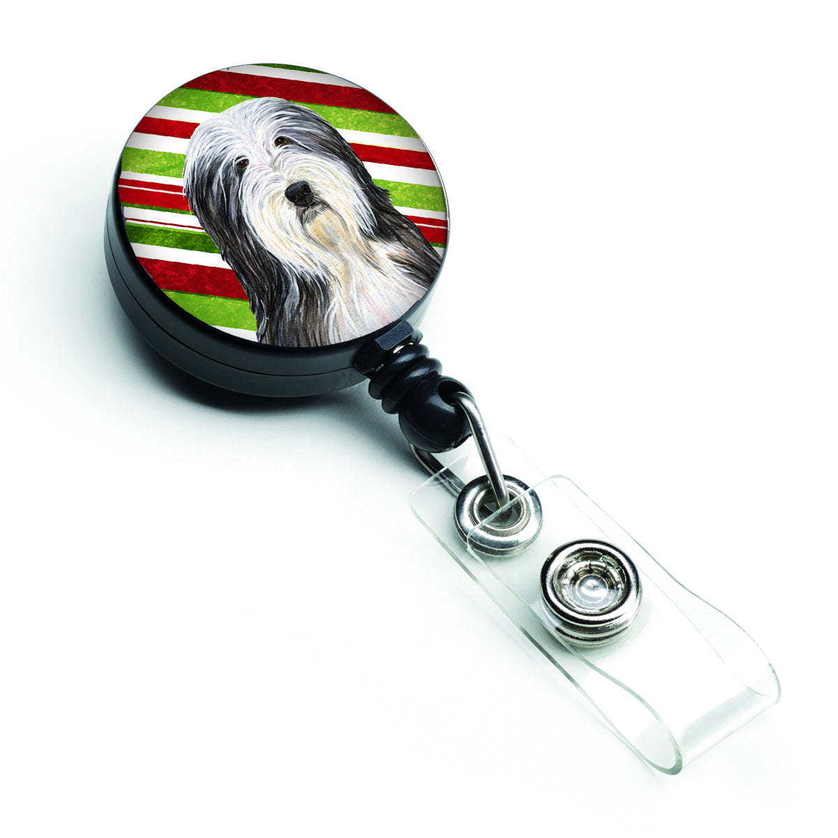 Bearded Collie Candy Cane Holiday Christmas Retractable Badge Reel SS4566BR