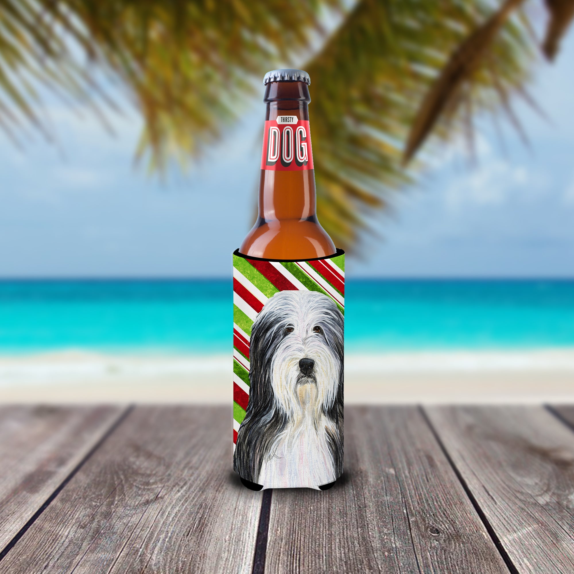 Bearded Collie Candy Cane Holiday Christmas Ultra Beverage Insulators for slim cans SS4566MUK