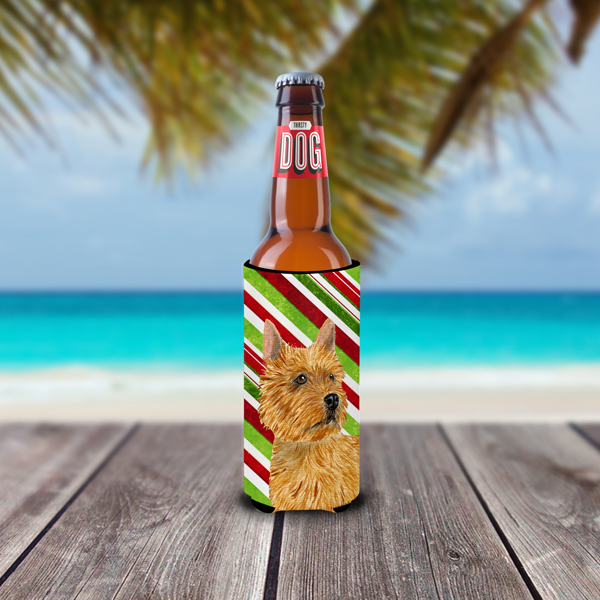 Norwich Terrier Candy Cane Holiday Christmas Ultra Beverage Insulators for slim cans SS4568MUK.