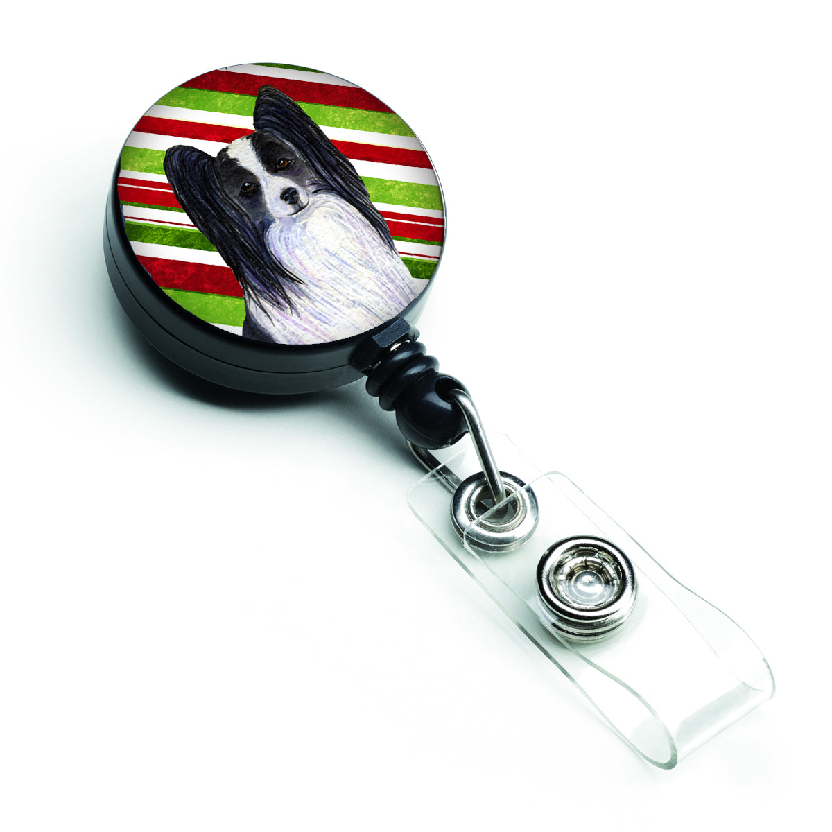 Papillon Candy Cane Holiday Christmas Retractable Badge Reel SS4574BR