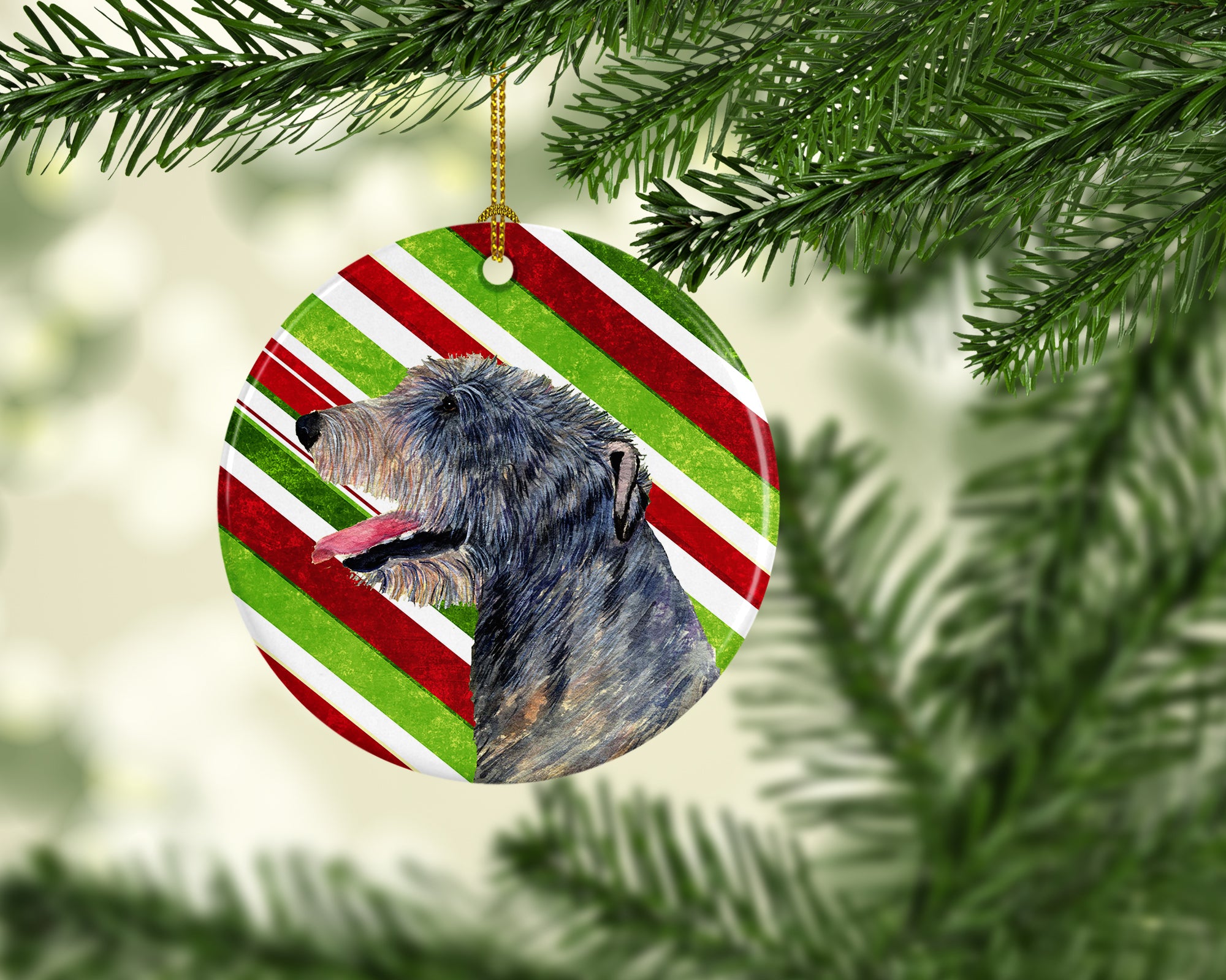 Irish Wolfhound Candy Cane Holiday Christmas Ceramic Ornament SS4575 - the-store.com