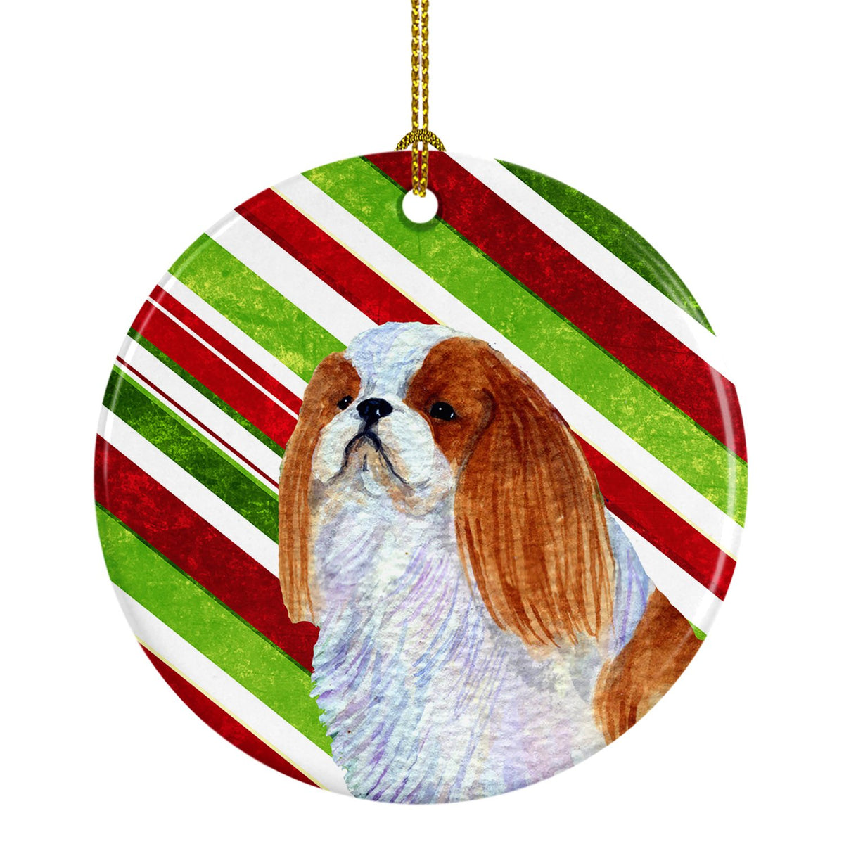 English Toy Spaniel Candy Cane Holiday Christmas Ceramic Ornament SS4576 by Caroline&#39;s Treasures