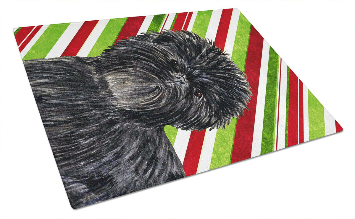 Affenpinscher Candy Cane Holiday Christmas Glass Cutting Board Large by Caroline&#39;s Treasures