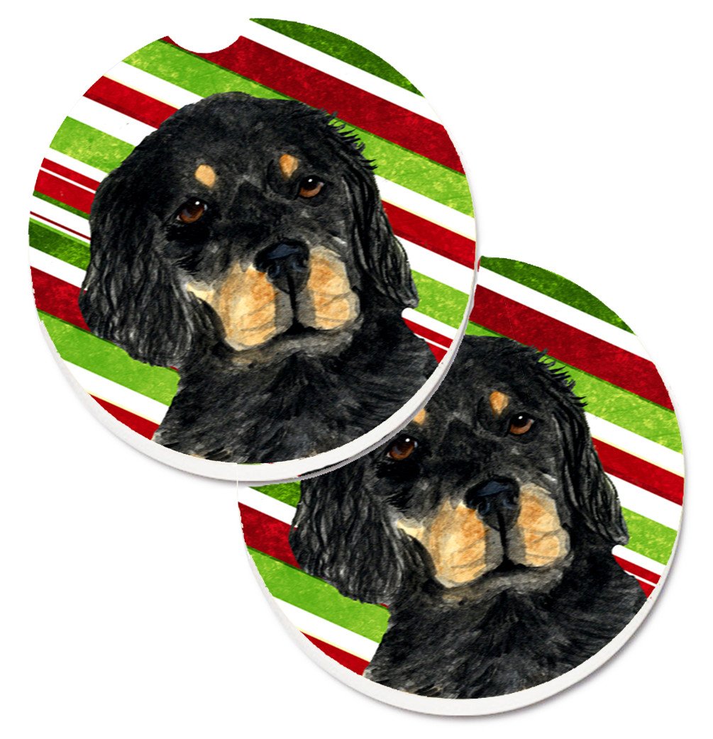 Gordon Setter Candy Cane Holiday Christmas Set of 2 Cup Holder Car Coasters SS4584CARC by Caroline's Treasures