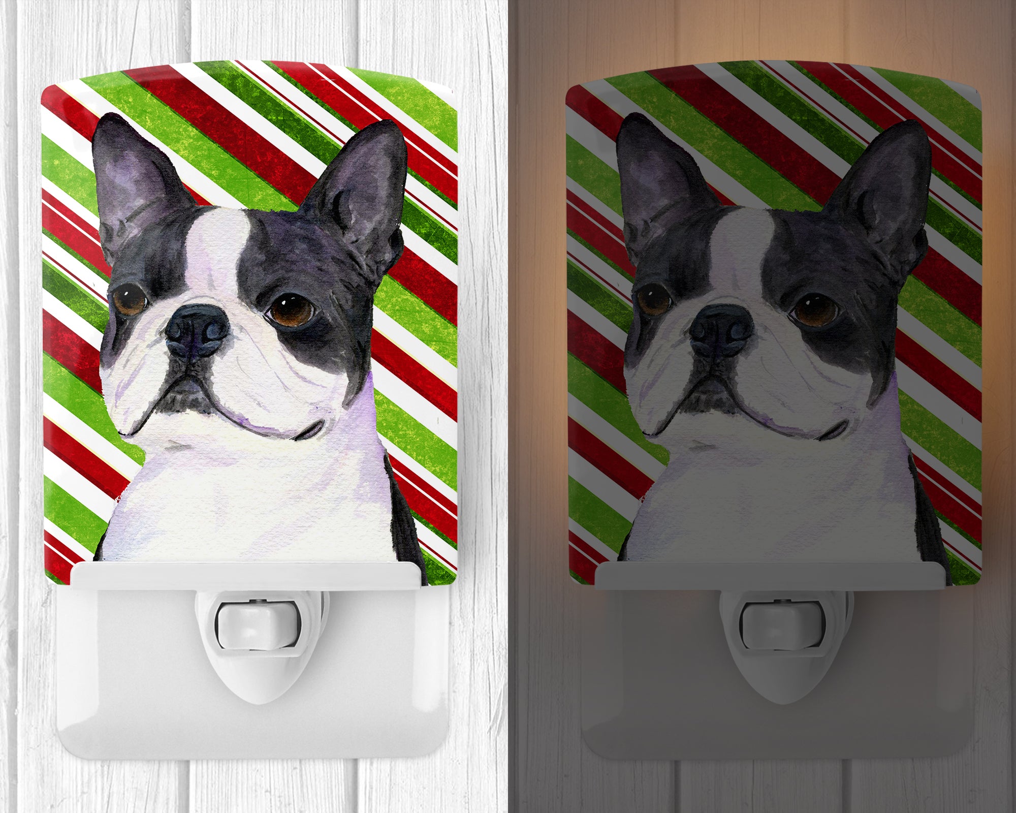 Boston Terrier Candy Cane Holiday Christmas Ceramic Night Light SS4585CNL - the-store.com