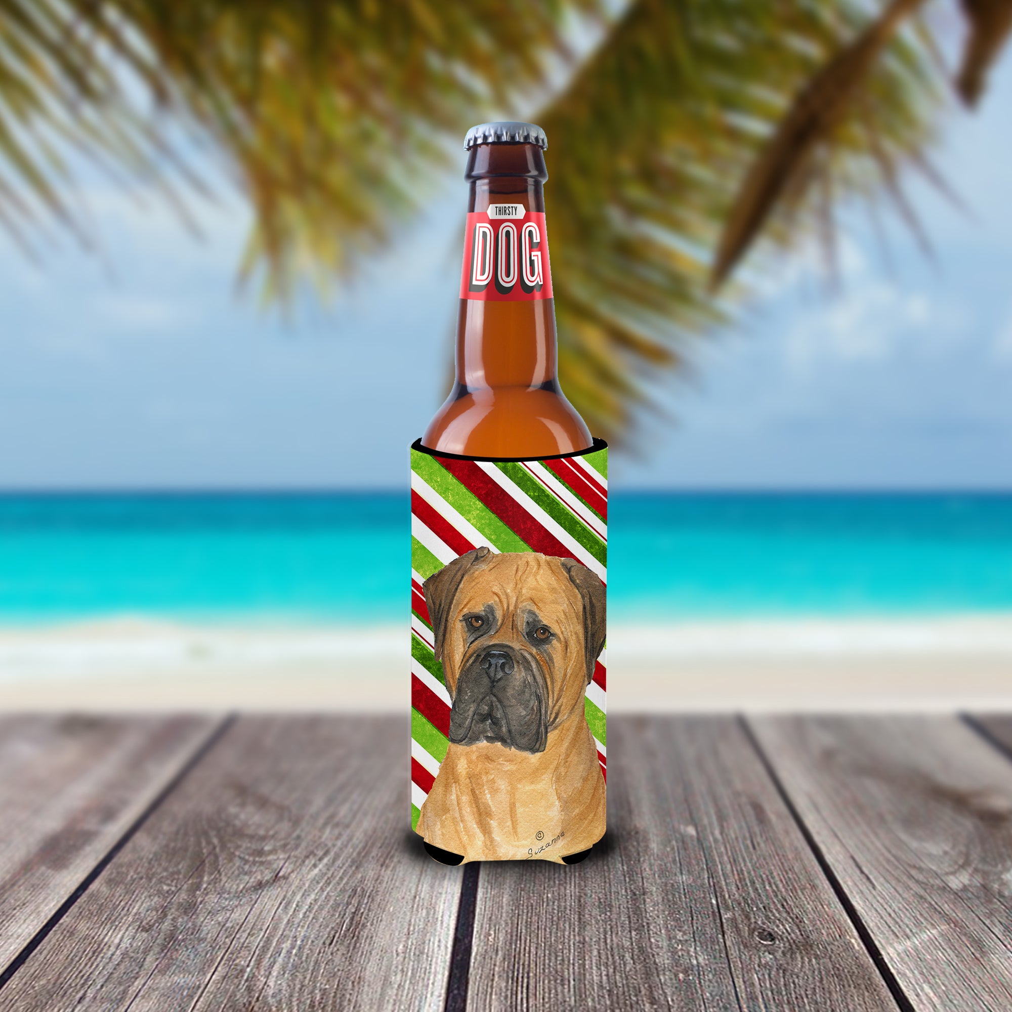 Bullmastiff Candy Cane Holiday Christmas Ultra Beverage Insulators for slim cans SS4586MUK.