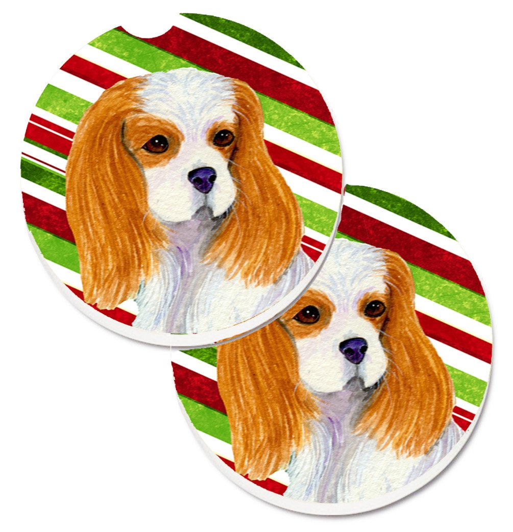 Cavalier Spaniel Candy Cane Holiday Christmas Set of 2 Cup Holder Car Coasters SS4596CARC by Caroline's Treasures