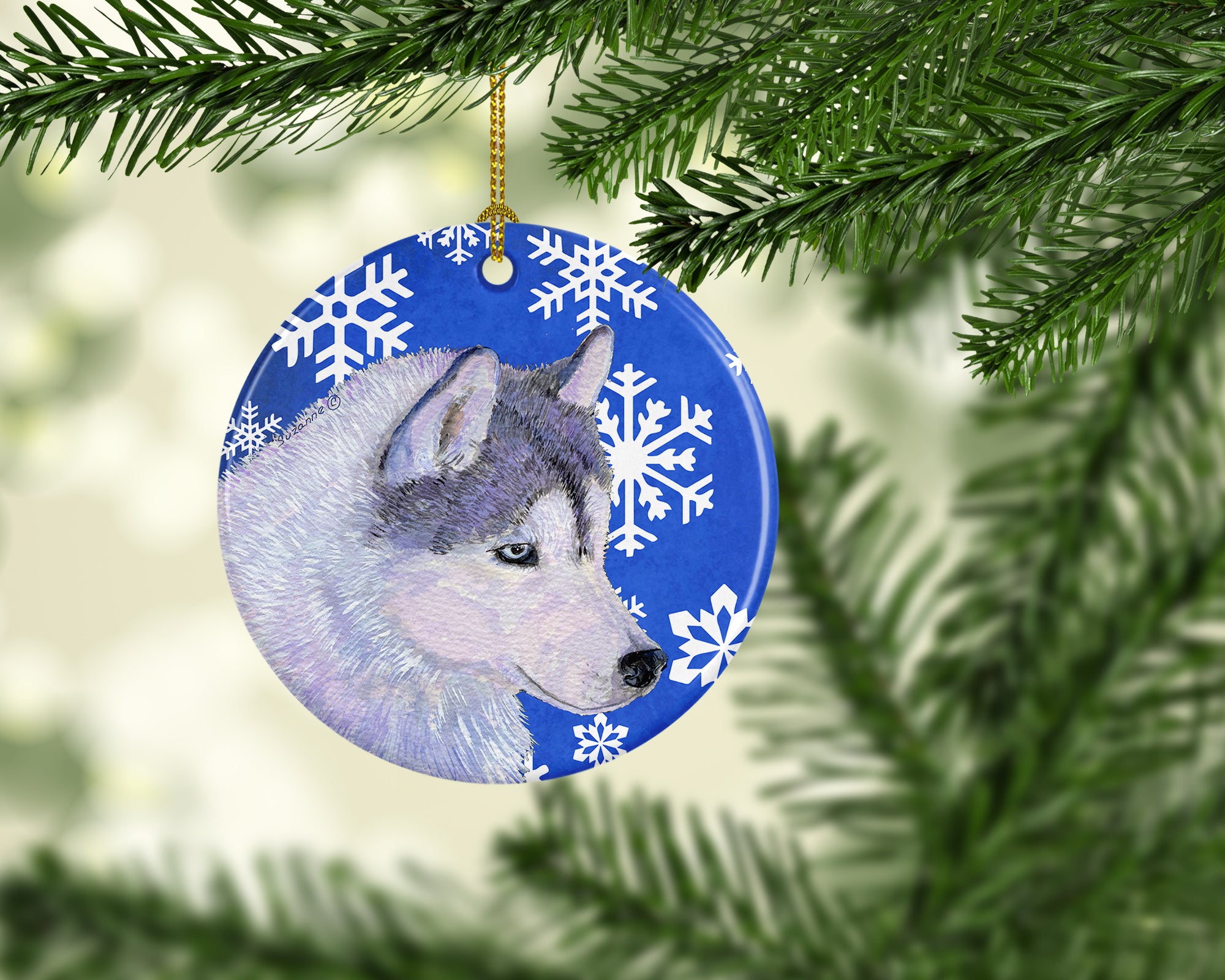 Siberian Husky Winter Snowflakes Holiday Christmas Ceramic Ornament SS4602 - the-store.com