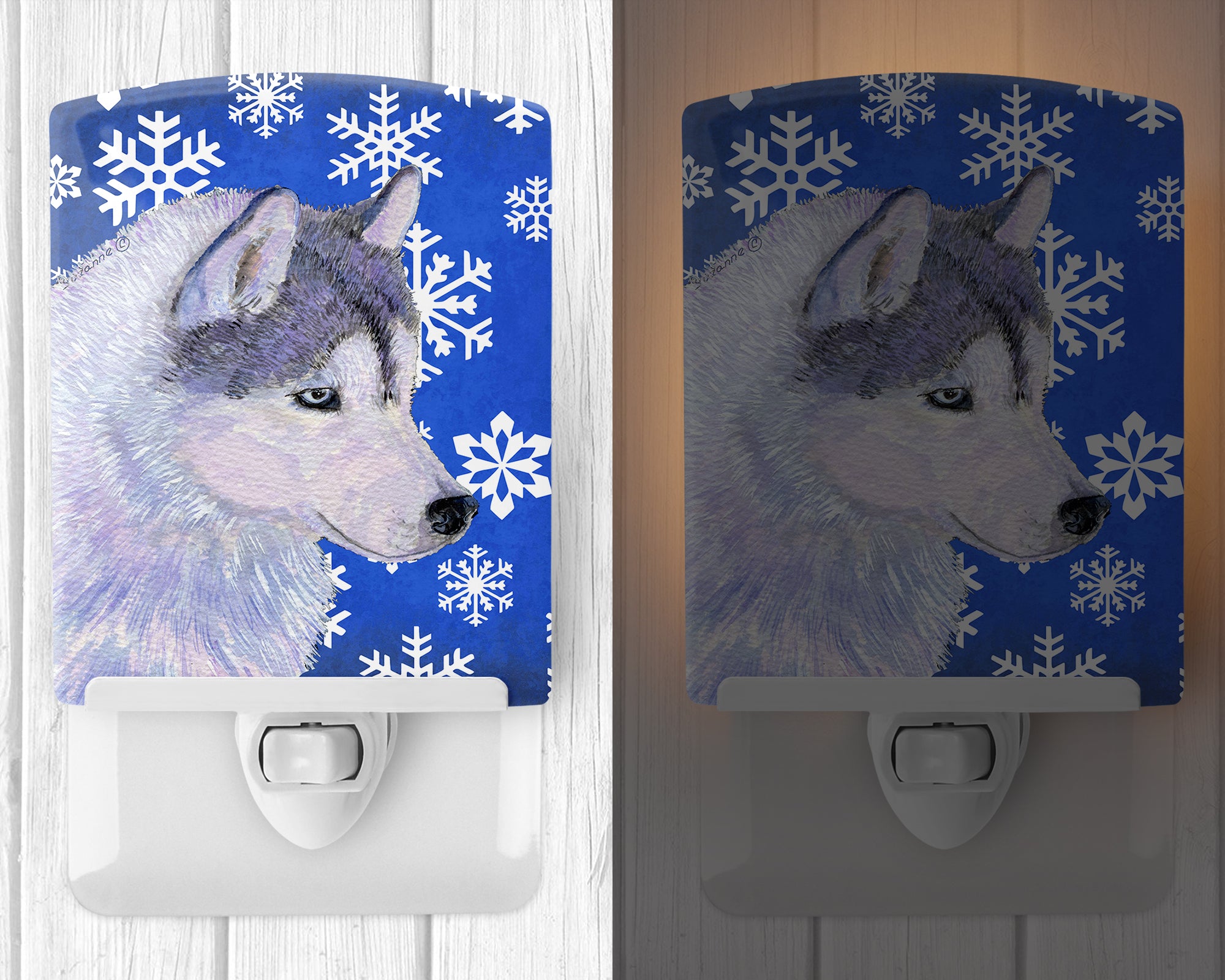 Siberian Husky Winter Snowflakes Holiday Ceramic Night Light SS4602CNL - the-store.com