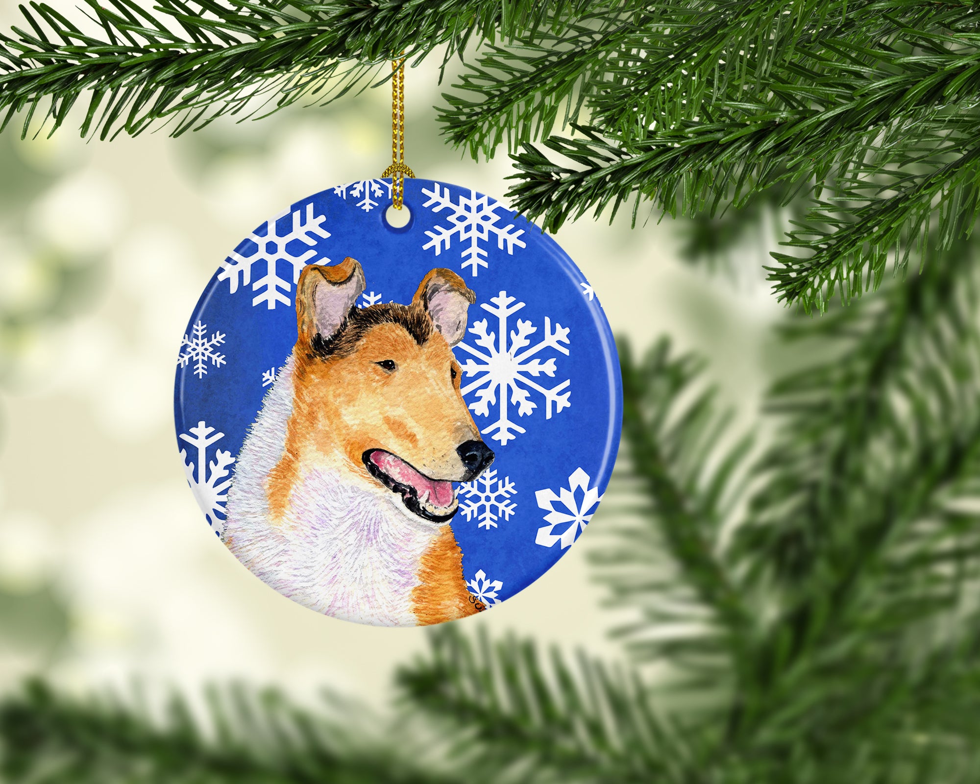 Collie Smooth Winter Snowflakes Holiday Christmas Ceramic Ornament SS4608 - the-store.com
