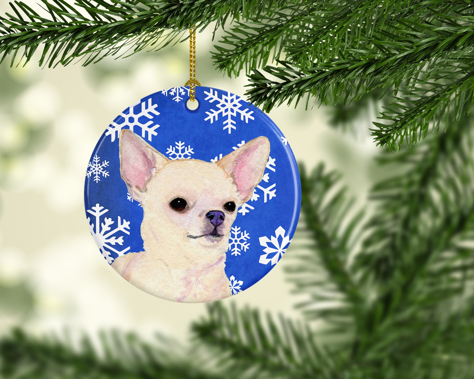 Chihuahua Winter Snowflakes Holiday Christmas Ceramic Ornament SS4610 - the-store.com