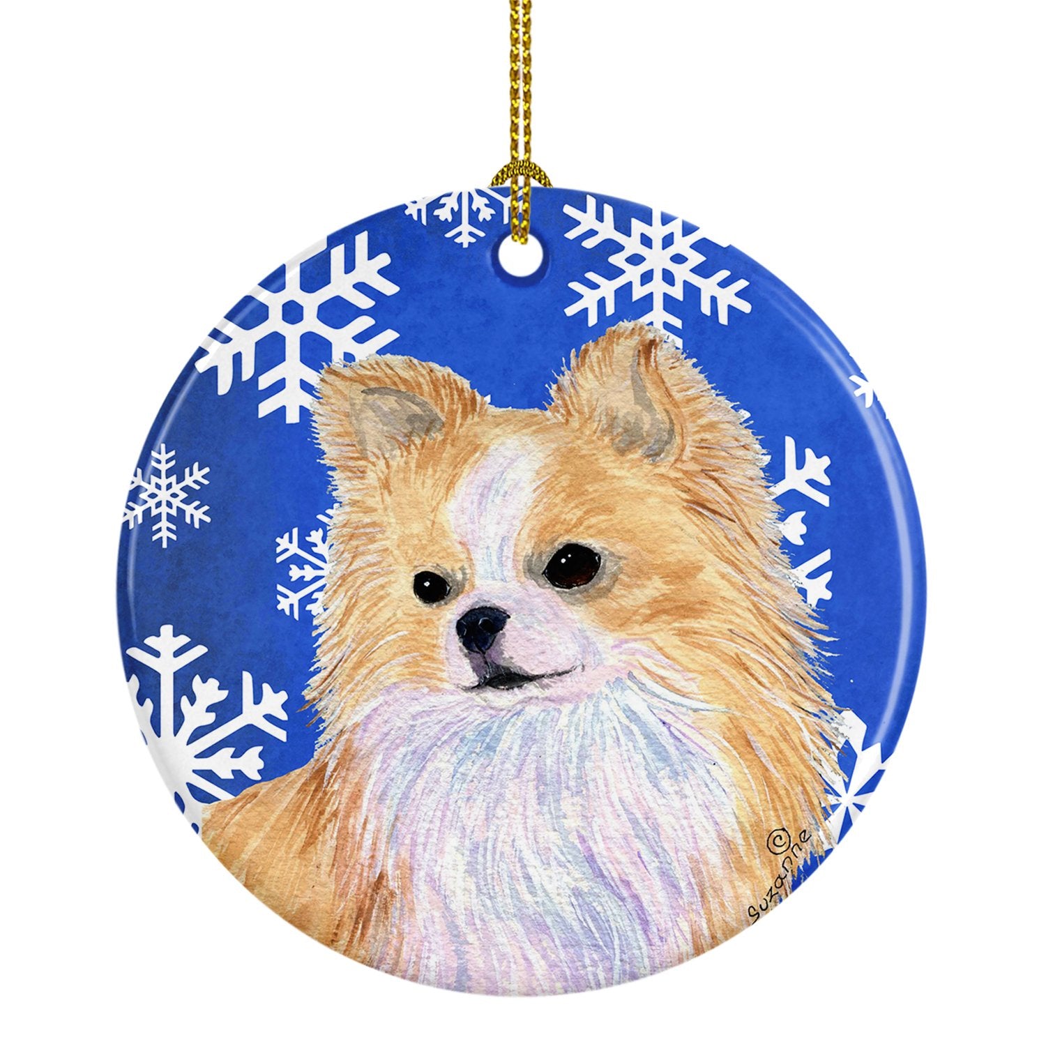 Chihuahua Winter Snowflakes Holiday Christmas Ceramic Ornament SS4611 by Caroline's Treasures