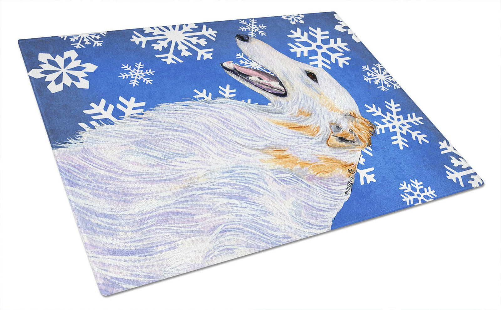 Borzoi Winter Snowflakes Holiday Glass Cutting Board Large by Caroline's Treasures