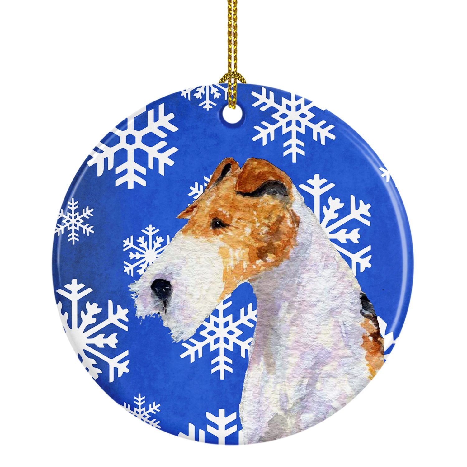 Fox Terrier Winter Snowflakes Holiday Christmas Ceramic Ornament SS4616 by Caroline's Treasures