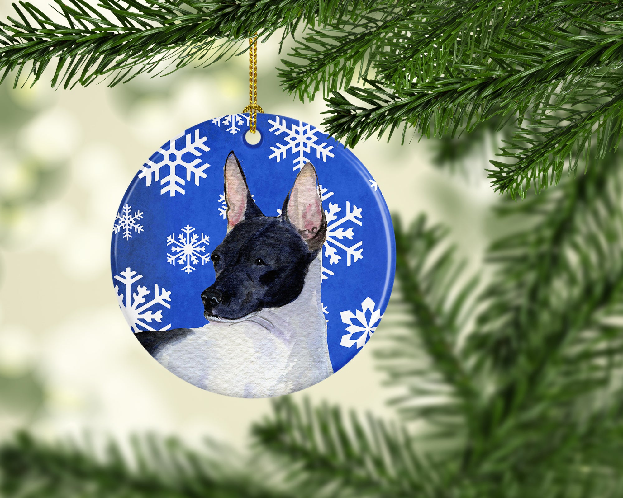 Rat Terrier Winter Snowflakes Holiday Christmas Ceramic Ornament SS4618 - the-store.com