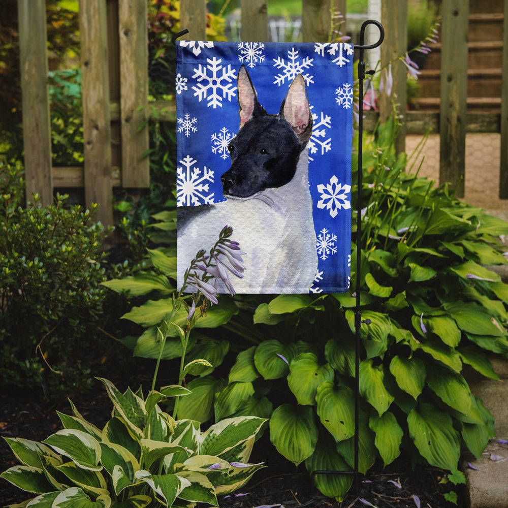 Rat Terrier Winter Snowflakes Holiday Flag Garden Size.