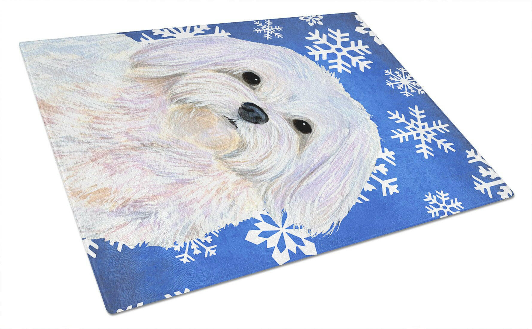 Maltese Winter Snowflakes Holiday Glass Cutting Board Large by Caroline's Treasures