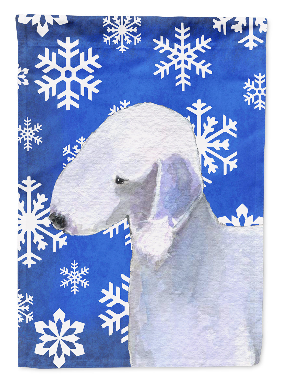 Bedlington Terrier Winter Snowflakes Holiday Flag Garden Size.