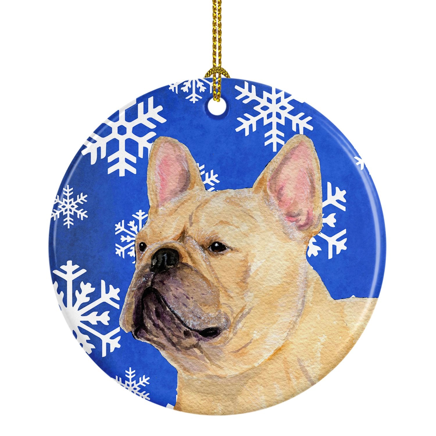 French Bulldog Winter Snowflakes Holiday Christmas Ceramic Ornament SS4623 by Caroline's Treasures
