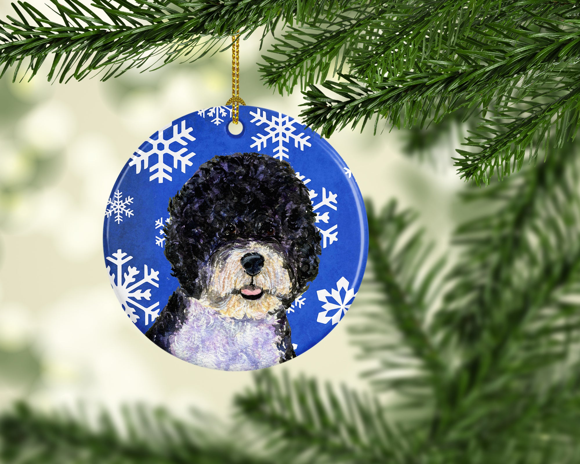 Portuguese Water Dog Winter Snowflakes Holiday Christmas Ceramic Ornament - the-store.com