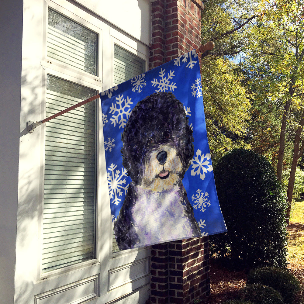 Portuguese Water Dog Winter Snowflakes Holiday Flag Canvas House Size