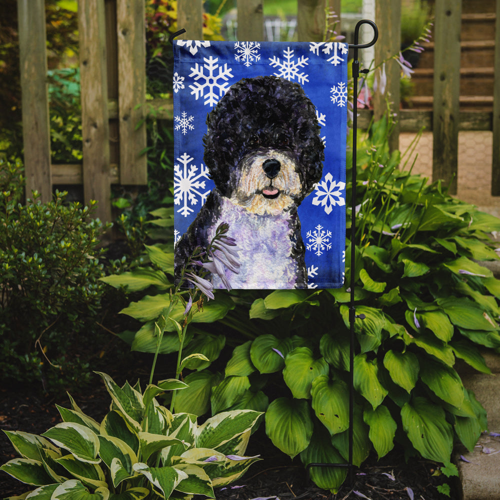 Portuguese Water Dog Winter Snowflakes Holiday Flag Garden Size.