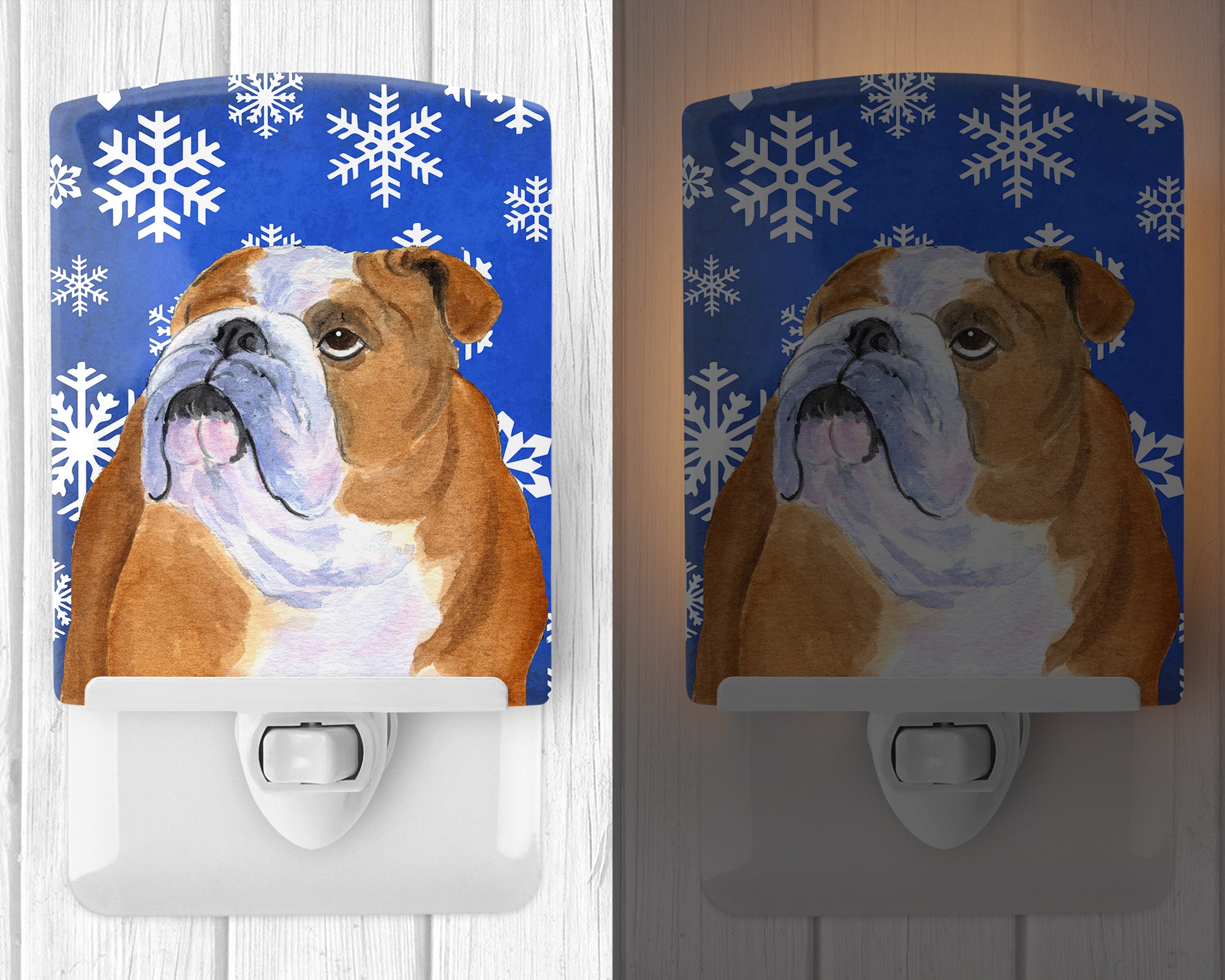 Bulldog English Winter Snowflakes Holiday Ceramic Night Light SS4629CNL - the-store.com