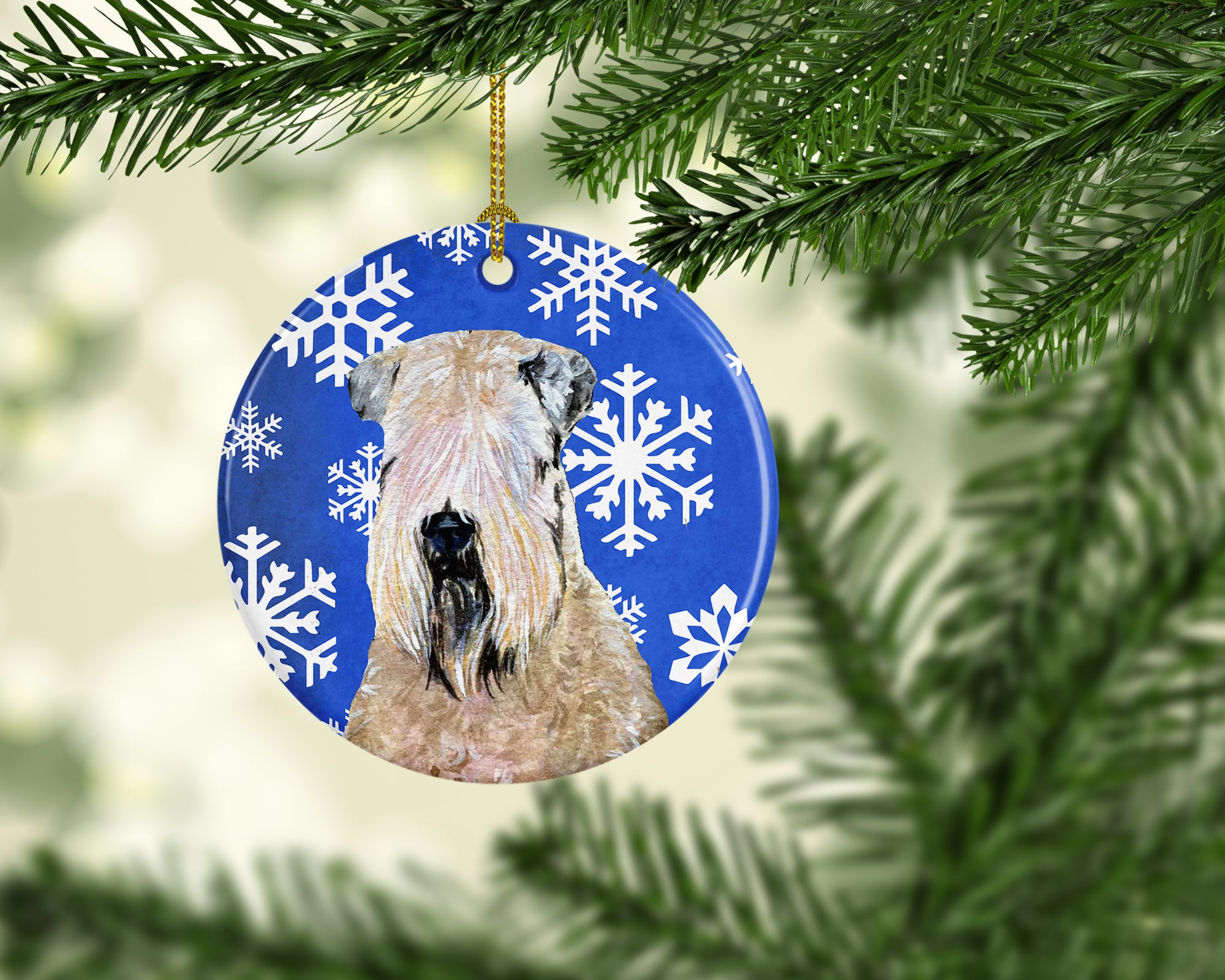 Wheaten Terrier Soft Coated  Snowflakes Holiday Christmas Ceramic Ornament - the-store.com